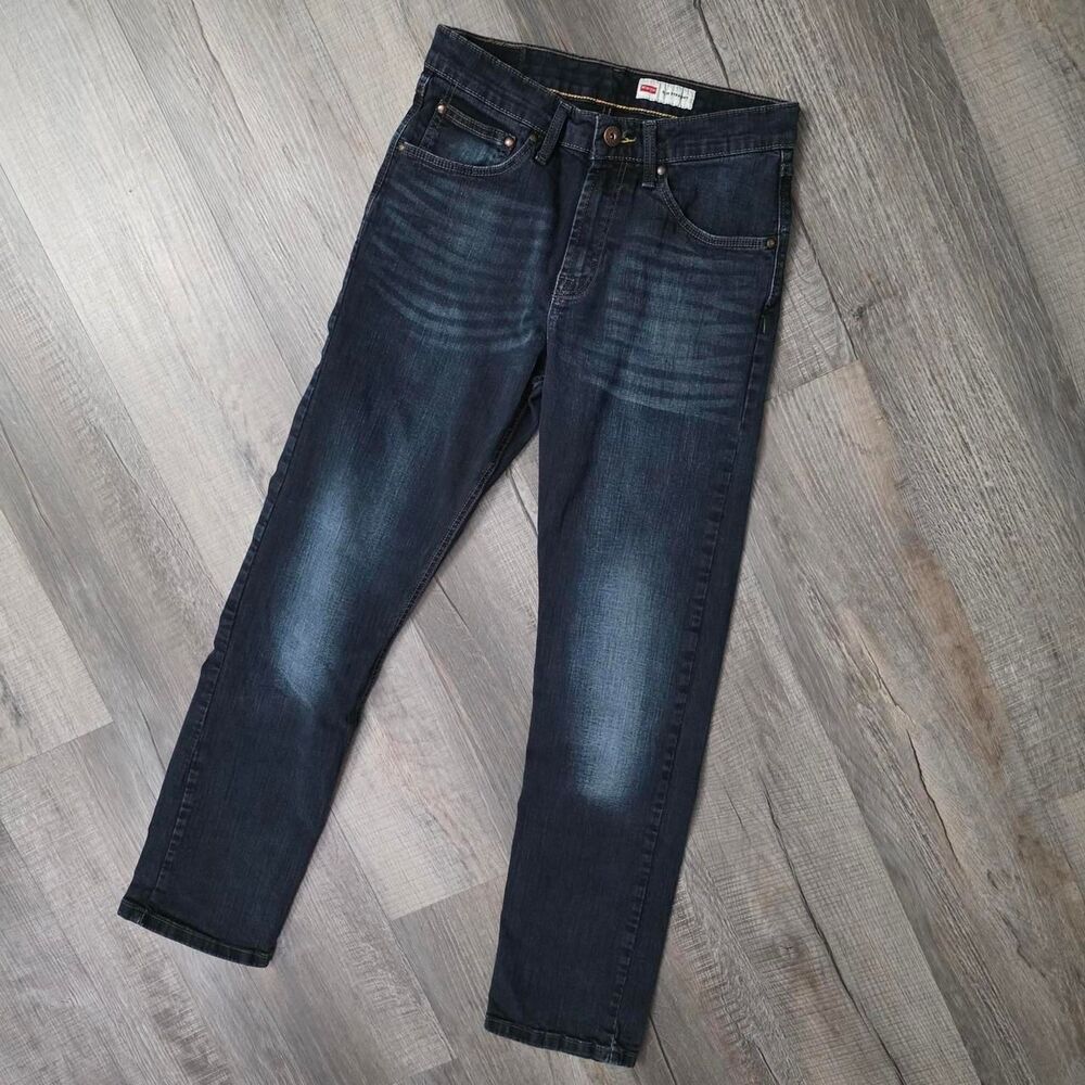 Wrangler Men Jeans 30x32 Dark Wash Slim Straight Denim Pants Whiskered Classic